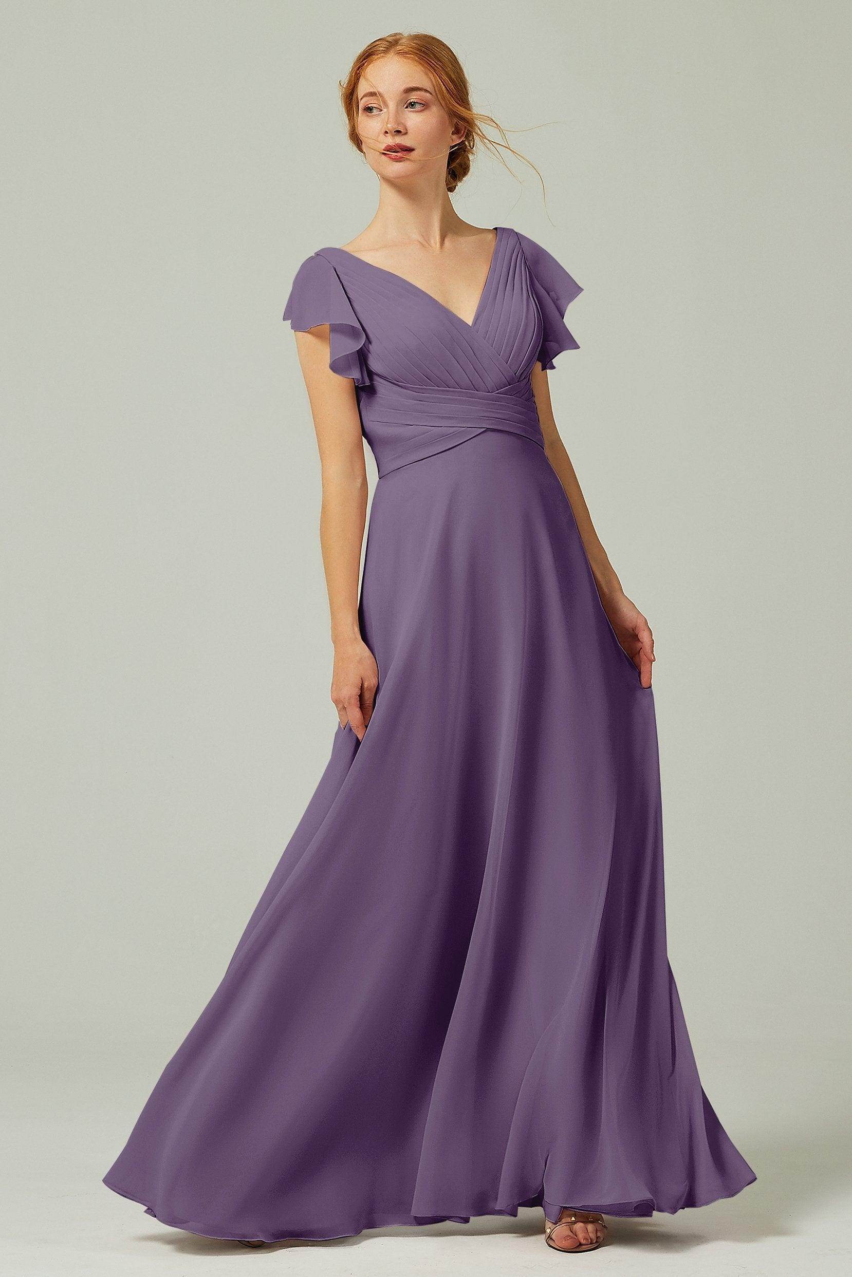 A-Line Floor Length Chiffon Bridesmaid Dress CB0302PS - COCOMELODY
